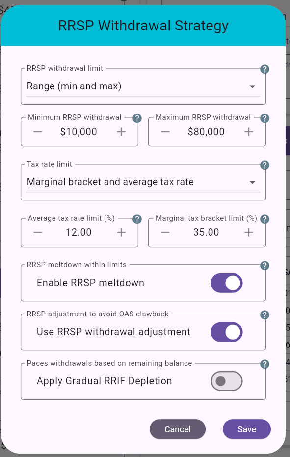 RRSP Withdrawal Strategy Dialog
